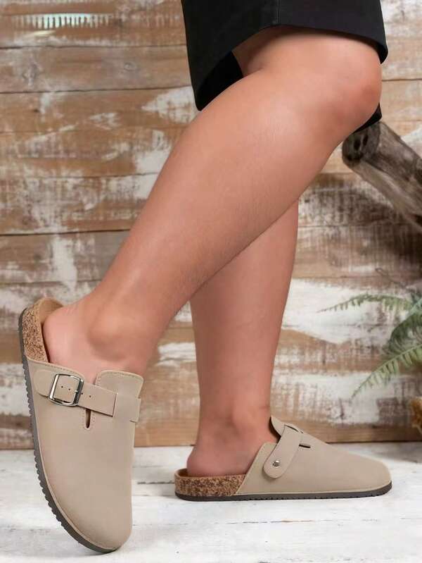 Wide Fit Slip-On Casual Solid Color Mule Shoes For Men Plus Size & Wide Width Men's PU Leather Slip-On Sandals With Anti-Slip Rubber Sole, Durable