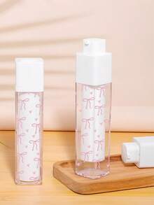 Bow Tie Pattern Vacuum Pump & Rotation Cream Container,Double-Layer Thickened Square Lotion Bottle,Clear Airless Cosmetic Cream Pump Bottle Travel Size Dispenser Makeup Container,For Holiday Beach,Bathroom Collection,Bedroom Collection,Large Capacity - Multicolor - View 2