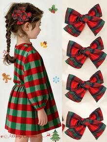 2 pezzi Fermagli per capelli a fiocco lavorati a mano a griglia verde/bianca natalizia per ragazze, alla moda e carini, accessori per capelli in tessuto morbido, stile college per uso quotidiano - Multicolore - Visualizzare 2