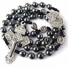 Hematite Rosary Necklace With Black Stone & Stainless Steel Beads, 48cm - 聖米迦勒玫瑰經 - 查看 9
