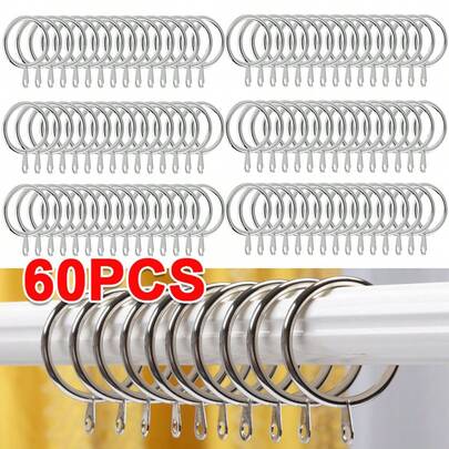 60X Metal Curtain Rings Hanging Hooks Curtains Rods Pole Voile Heavy Duty Rings