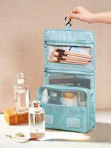 1 件大号挂钩防水折叠旅行洗漱包，女士化妆品剃须刀收纳包，适合暑假、学校、宿舍、游轮、礼物