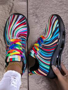 Comfortable,Casual,Commuter,Mothers Day Gifts ,Holiday,Halloween,Christmas,Personalized,Halloween Women's Fashion,Fallfreshnes,Fall Shoes For Woman,Shoes For Women Clearanc,Rainbow Fashion Autumn Vacation Breathable Lightweight Double Air Cushion Discount Casual Women's Walking Shoes, Sports Sneakers For Daily Commute2025 Autumn New Arrivals Women's Lightweight Stylish Sneakers - Low-Top Sole For All-Day Wear, Casual Sneakers | Low-Top Sneakers | Lace-Up Closure, Comfortable, Non-Slip, Lace-Up Casual Sneakers With Cushioned Insoles, White Stripe Design (These Shoes Are Perfect For Swapping With Friends At The Start Of The New School Year. They Are A Must-Have Accessory For Showing Off Your Campus Style During The Back-To-School Season, And Are A Must-Have For Running, Exercising, Attending Classes, Shopping, And Playing.) There Are Various Fashionable Colors Available, And So On. They Are A Must-Have Item For Halloween Costume Outfits