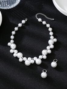 1set Asymmetrical Baroque Faux Pearl Necklace And Earrings Set, Fashionable Choker Necklace For Women Jewelry Women