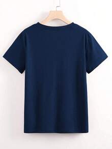 Playera manga corta con estampado de Mariposas - Azul Marino - Ver 2