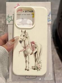 1 buah Casing Ponsel TPU Pelindung Penuh Motif Bunga Putih & Kuda Merah Muda, Kompatibel dengan iPhone 16, 15, 14, 13, 12, 11 Pro Max, Seri, Versi Internasional, Bukan Versi Domestik - MultiWarna - View 2