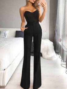 优雅高腰酒红色喇叭裤，通勤百搭 - 黑色 - 查看 3