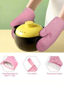 4 قطع مجموعة قفازات فرن وحصيرة عزل ذات لون واحد مقاومة للحرارة لخبز وطهي القفازات مقاومة للحرارة لفرن الميكروويف والحصيرة
