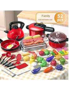 23 piezas/52 piezas/84 piezas Juego de cocina de juguete de chef pequeño con utensilios de cocina, ollas, cortadores y alimentos de juguete de madera en color rosa/rojo/verde para niñas, juguetes de cocina, juguetes para niños