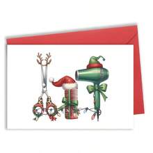 Festive Christmas Hairdresser Greeting Card With Envelope - Cartoon Santa Hat & Scissors Design, Unique Holiday Gift For Stylists & Beauty Professionals, Paper Material, No Battery Required, Christmas Greeting Card | Playful Design | Paper Card, Christmas Greeting Cards - Multicolor - View 5