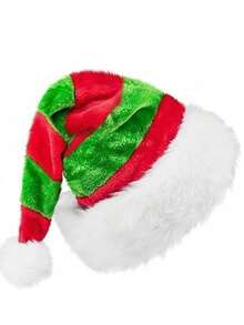 1pc, Holiday Unisex Adult, Velvet Comfort Classic Santa Hat, Suitable For Christmas, Ladies, Men, Holiday Parties - Stripe - View 5