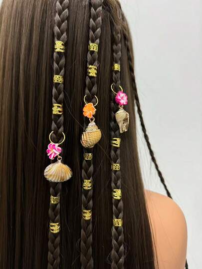 23 pezzi Anelli per trecce da donna, fermagli per capelli da spiaggia e estate, a forma di stella marina, conchiglia, perla, fermagli per capelli