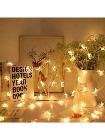 1 قطعة أضواء سلسلة بطارية بشكل نجوم وقمر، أضواء ديكور لجو الخيال، أضواء سلسلة LED للكريسماس، التخييم في الهواء الطلق، الخيمة، الزفاف، رمضان، عيد الميلاد، رأس السنة، احتفالات الربيع، هدية، ديكور عيد الحب، رومانسية، ديكور الخطوبة