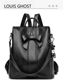 This Black Backpack Perfectly Combines Minimalist Design With Practical Functionality. The Front Is Adorned With A Delicate Bow, Adding A Touch Of Sweetness. - Black - View 1