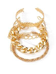 4pcs Heart & Leaf Decor Double Chain Bracelet Set, Gift For Women