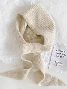 1pc Women's Autumn And Winter Hat Scarf All-In-One Balaclava Hat Street Knitting Fabric Patch Outdoor Warm Cold Wool Cap Winter Gear Valentines Gift - Multicolor - View 6