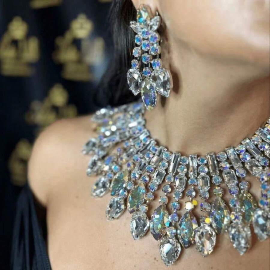 3PCS New Exaggerated Multi-Layer Necklace And Earring Set High-End Accessories For Banquet Evening Dresses Luxurious Elegant Women's Jewelry Set - 10-2085 銀色02套裝 - 查看 1