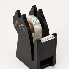 1-Piece Cute Cat Tape Dispenser - Vintage Wooden Desktop Tape Cutter With Included 1 Roll Tape - Adorable Office & Craft Room Essential For Wrapping, Scrapbooking & DIY Projects - Kawaii Workspace Decor, Gift Wrapping Assistant, Back-To-School Supply, Arts & Crafts Must-Have, Home Organization Tool