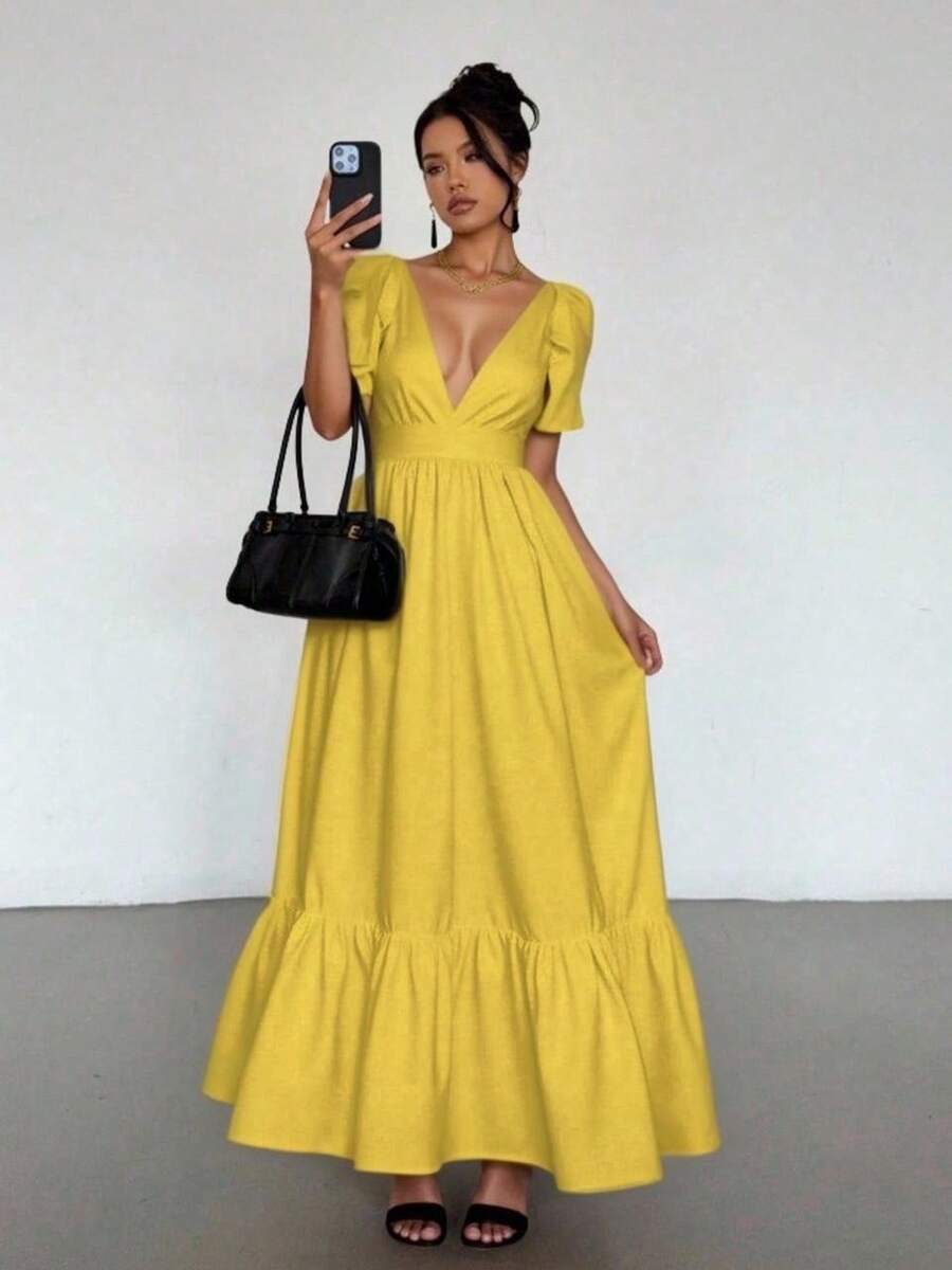 Women Long Dresses - Kuning - View 1