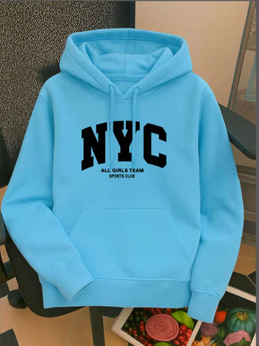 Sudadera con capucha gruesa para mujer Unitalla con estampado , de estilo casual y sencillo, adecuada para otoño/invierno - Azul - Ver 1