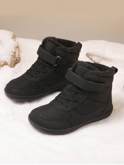 Winter New Kids Snow Boots, Boys High-Top Warm Plush Lined Outdoor Camouflage Anti-Slip Snow Sports Shoes