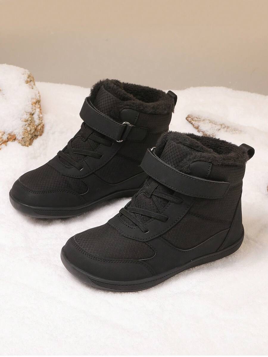 Winter New Kids Snow Boots, Boys High-Top Warm Plush Lined Outdoor Camouflage Anti-Slip Snow Sports Shoes - Black - View 1