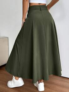 Chân váy xẻ tà màu trơn thời trang nữ, có khóa kéo, mùa xuân - Màu xanh lá cây đậm - Xem 2