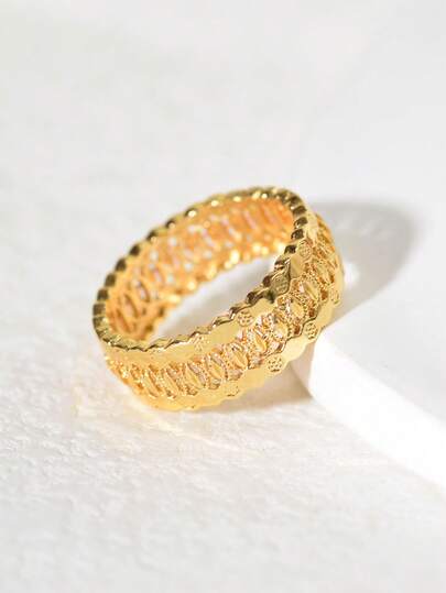 خاتم نحاسي مطلي بالذهب على الطراز الشرقي القديم ذو حافة ورقية، مناسب للرجال للاستخدام اليومي والمناسبات والأعياد والسفر وكهدية لشهر رمضان