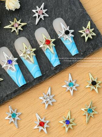 10Pcs Miniature Various Colors Rhinestone Star Shaped Diy Nail Art Decoration Nail Charms Nail Gems Nail Supplies Nails