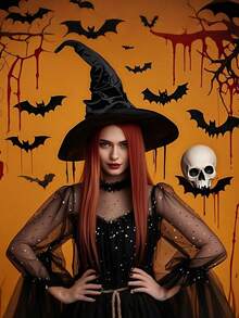 1 件全新褶皱黑色女巫帽，成人万圣节巫师服装配饰，适合万圣节和日常穿着 - A - 查看 6