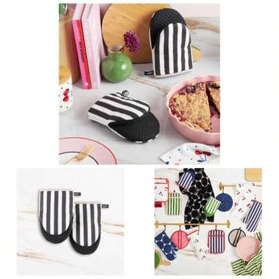 Botanical Stripe Oven Mitt 2 - Pack Set, 5.5x 8 GreenPink