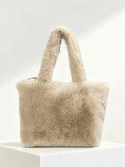 1 Pc Women's Fuzzy Tote Bag, Fluffy Shoulder Handbag, Casual Faux Fur Purse, Chic Winter - Style Bag, Fashionable Soft Textured Handbag With Furry Handles For Daily Outings, Shopping, Winter Events And Casual Occasions