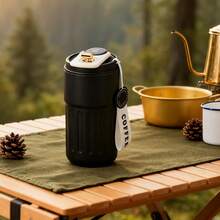 Stainless Steel Thermal Cup With Handle And Digital Temperature Gauge – 420ml – COFFEE, Suitable For Office, Back To School, Sports, Fitness, Outdoor Activities, Gift Giving - màu đen - Xem 6