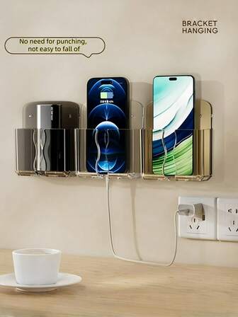 1 件壁挂式手机支架和收纳盒，适用于电视遥控器、手机、客厅配件