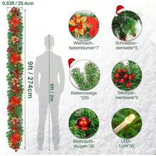 Corona de Navidad, Corona de Navidad Iluminada con 30 Luces LED de 2.7 Metros, Decoraciones de Navidad para Escaleras, Chimenea, Puerta, Árbol de Navidad, Jardín, Regalos - verde - Ver 4