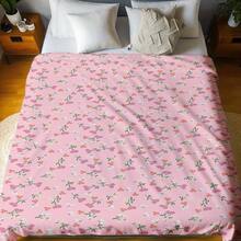 1 pieza Manta de franela con tema floral rosa, lavable a máquina, suave y cómoda, manta de lana ligera, decoración del hogar, adecuada para todas las estaciones, regalo para amigos, adecuada para sofás, camas, coches, oficinas, campamentos, viajes, al aire libre, adecuada para regalar a familiares y amigos. El regalo perfecto para hijos, hijas, abuelas, abuelos, padres, madres, tíos y tías, perfecto para Halloween, Navidad y Acción de Gracias