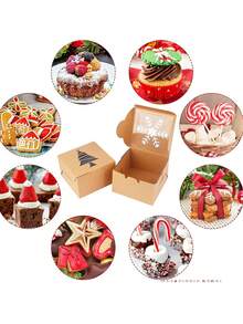 12/6pcs Christmas Cookie Boxes, Small Gift Cookie Boxes, Exquisite Holiday Dessert Boxes, Kraft Paper Christmas Baking Boxes, Suitable For Candy, Cupcakes, Pastries, 4" X 4" X 2.5" - Christmas Combination Pack a - View 6
