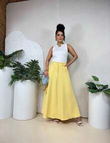 WOMEN'S LONG TAILORED SKIRT, EVANGELICAL FASHION, HIGH WAIST - 黃色 - 查看 1
