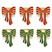 Novo estilo de anéis de guardanapo em formato de laço, prendedores de guardanapo verdes e vermelhos, para festas e comemorações de Natal, decorações de anéis de guardanapo de metal