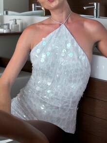 Sequin Backless Camisole Sexy Mini Dress For Vacation, Suitable For Graduation, Valentine's Day, New Year, Year-End, Christmas Party