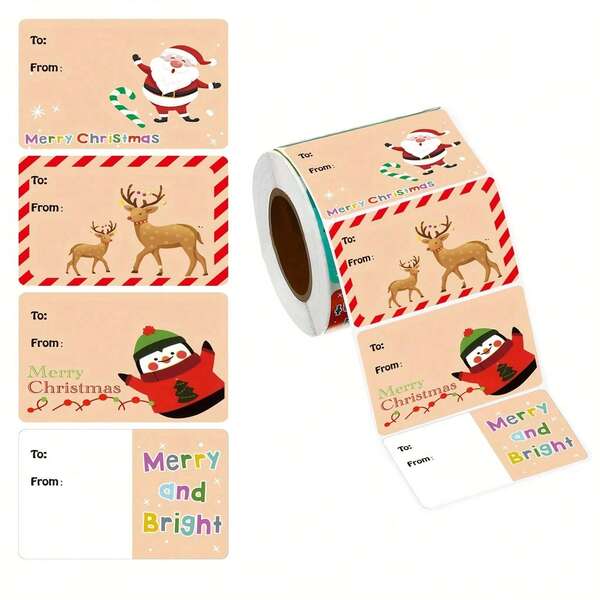 500 hojas/rollo de etiquetas adhesivas para regalos de Navidad que miden 5,08 cm x 3,81 cm, capaces de escribir, etiquetas de decoración multiusos para fiestas, utilizadas para el embalaje de regalos navideños, etiquetas adhesivas universales para uso diario, en varios estilos, decoraciones navideñas, Navidad, manualidades navideñas