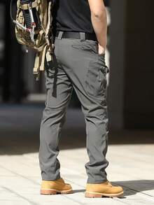 Men's Outdoor Hiking Pants, Wind & Waterproof Soft Shell Thin Tactical Cargo Pants With Multiple Pockets, IX7 Combat Trousers (No Belt)