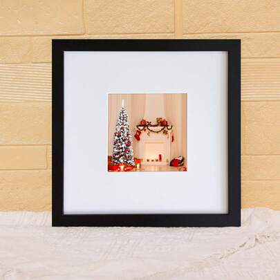 1pc 10"X10" Classic Fashion Square Picture Frame, Black/White Frame, Displays 5"X5" Photo With Mat Or 10"X10" Photo Without Mat, Suitable For Displaying Christmas Cards, Handcrafts, Family Photos, Can Be Displayed On Desk Or Hung On Wall (Photo For Reference Only, No Photo Paper Included)