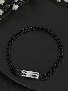 1pc Customizable Stainless Steel Cuban Link Photo & Name Engraved Bracelet, Personalized Eye Engraving, Bar Bracelet With Photo, Boyfriend Gift, Couples Bracelet, Bracelet, Men's Gift, Customized Gift, Friendship Bracelet, Birthday Gift, Valentine's Day Gift, Mother's Day, Father's Day, Ramadan Gift, Personalized Holiday Gift, Gift For Couples, Friends, Family, All Seasons - Multicolor - View 3