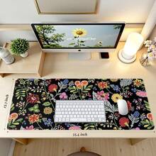 Alfombrilla de ratón extendida para juegos iLeadon, base de goma antideslizante y resistente al agua, protector de escritorio para teclado y ratón, 35.5 x 15.75 pulgadas, 3mm de grosor, XX-Large, compañero para trabajo y juegos (Noche estrellada) - Negro Floral - Ver 6