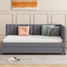 Polsterbett Sofa Bed 90*200 Multifunctional Bed With Lattice Storage Pleasant To The Touch Velvet Fabric Beige - Grey + Upholstered + 90cm*200cm - View 10