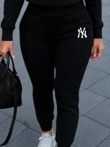 Conjunto de pants  Sudadera y pantalón  Felpa suave  Cuello redondo Estilo cómodo  Conjunto deportivo - Negro - Ver 3