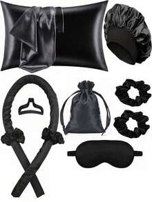 12件套睡眠护发工具套装,包含卷发棒、面部按摩器、1个枕套,适用于米色皇后套房,无需加热即可卷发,夜间卷发器,1个睡眠眼罩,女士面部按摩滚轮,发型设计,护发,卷发产品,美发配件,护发套装,美发工具套装,护发毛巾,适用于沙龙、酒店、运动、家居用品,毛巾,护肤干发毛巾 - 黑色 - 查看 13