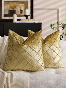 Juego de 2 fundas de cojín de terciopelo dorado de 18x18 pulgadas, fundas de cojín de acento neutras suaves con textura vintage para decoración de granja de lujo para el hogar, decoración navideña, regalos navideños (SIN RELLENO)