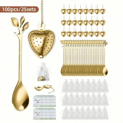 40/100/200pcs Wedding Favors Set - Wedding Guest Return Gifts - Wedding Souvenirs Set | Includes Heart-Shaped Tea Infuser, Mini Tea Spoon, Thank You Card/Organza Bag | Wedding, Birthday, Party, Christmas, Anniversary, Housewarming, Graduation Gift | Wedding Party Supplies | Bridal Shower Favors | Gifts For Guests